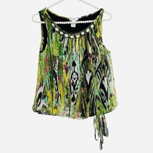 Cache Y2k Fairy Beaded Silk Metallic Cami Top Womens Small Abstract Boho USA VTG